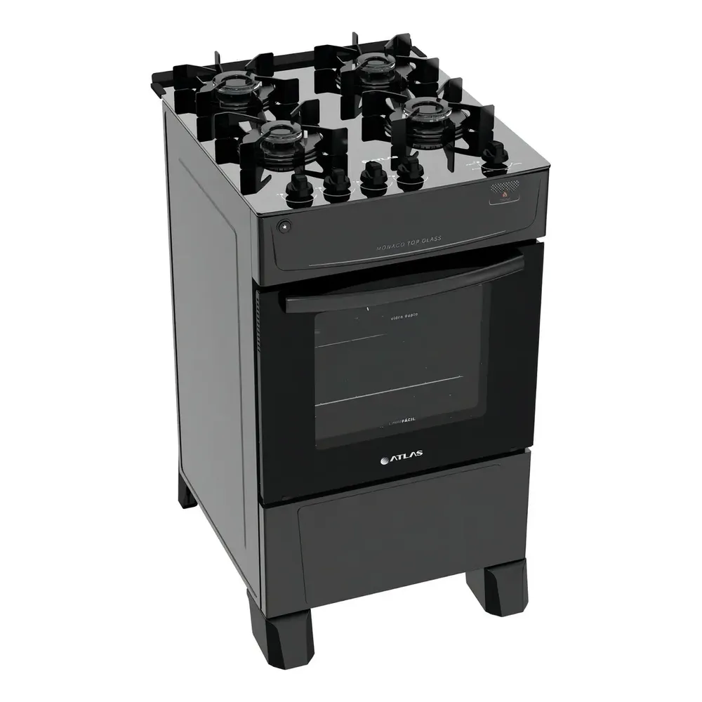 Fogão 4 Bocas Atlas Mônaco Top Glass com Mesa de Vidro e Acendimento Automático...