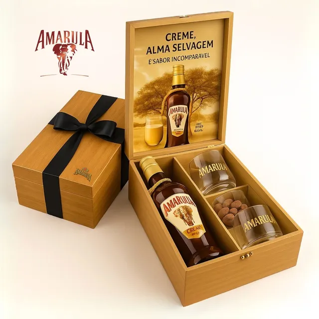 Kit Presente Gourmet Amarula 750ml Caixa, 2 Copos, Chocolate