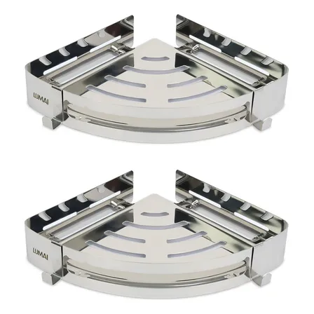 Kit De Suporte Para Shampoo E Sabonete Em Aço Inoxidável 304 Porta Organizador De Canto Box Banheiro Com 2 Ganchos Inox