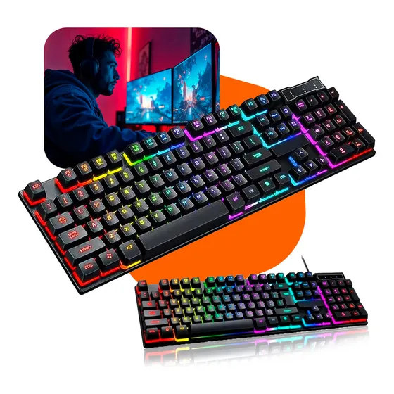 Teclado Gamer Semi Mecânico Iluminado Com Luz De Led Rgb Para Pc Ps4 Xbox Console Conexão Usb Para Escritório Home Office Português Brasil Abnt2 Altuspro