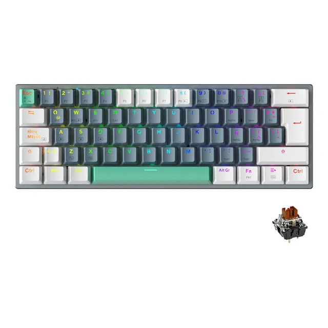 Teclado Mecánico Gamer Inalámbrico Latino Español 60% Machenike K500-b61 RGB Ergonomico 3 Pin Hotswap 1600mAh Anti-Ghosting OUTEMU Teclado Para PC USB Gamer(Con cable+Receptor USB 2.4Ghz+Bluetooth)