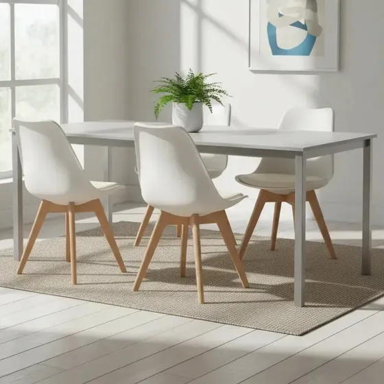 Sillas Comedor Tulip Eames A2 Con Almohadon Nordicas X4 Unid Blanco