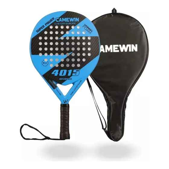 Raqueta De Padel Pala 100% Fibra De Carbono Forma Diamante Color Azul Con Funda