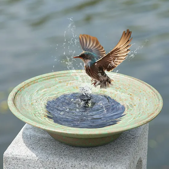 Fuente Solar Burbujeador Baño Pájaros Metal Jardín Patio