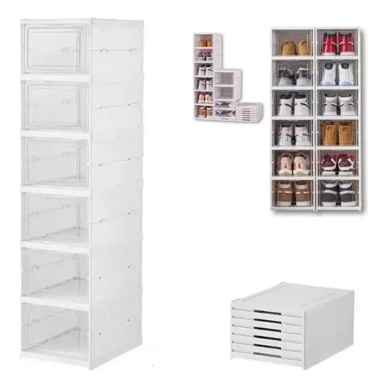 Sapateira Vertical Empilhável Caixa Sapato Tênis 6 Andares MHR cor Branco