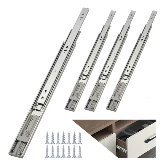 Corredera Riel Extensión Push To Open Reforzada 50cm 4 Piezas Niquel Sauda Go Plateado