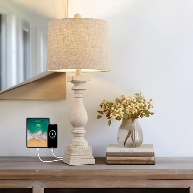 Lámpara De Mesa Usb Retro Blanca Para Dormitorio Y Sala