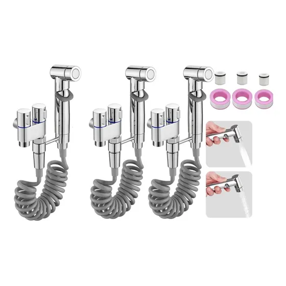 Kit Grifería 3pcs Toilet Sprayer Doble Comando Plateado