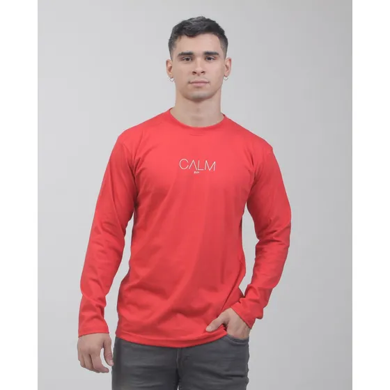 Remera Hombre Manga Larga Estampado De Algodón Peinado