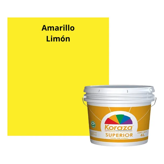 Pintura Vinílica Interior Y Exterior Superior 4 Litros Colores Acabado Mate Color Amarillo Limon