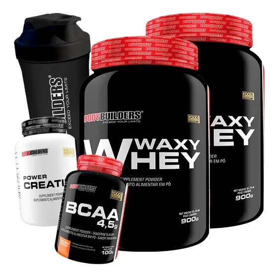 Kit 2x Whey Protein 900g + Creatina + Bcaa + Coqueteleira