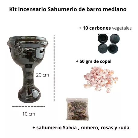 Kit Incensario Sahumerio Mediano + 50 Gm Copal + 10 Carbones