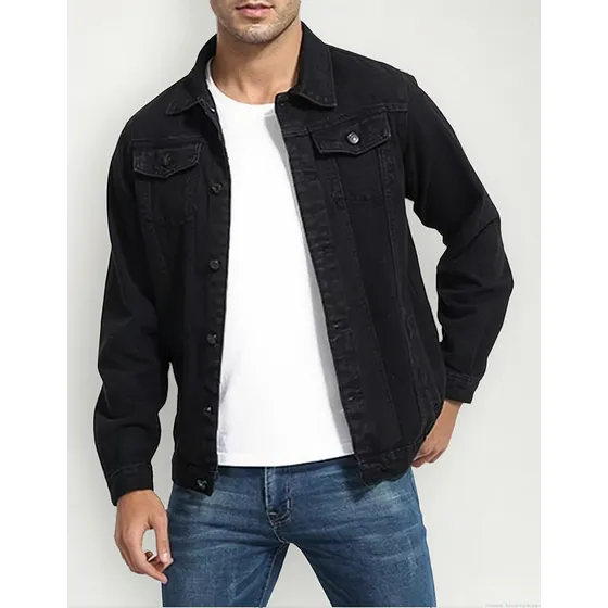 Chaqueta De Mezclilla Delgada Negro Slim Para Hombre