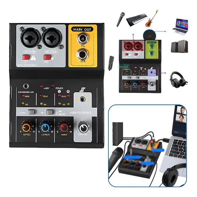 Interface Áudio Profissonal F-2a 2 Canais Mesa De Som Placa