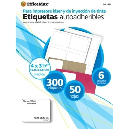 Etiquetas Officemax Autoadheribles 10.16x8.47 Cm 900 Etq.