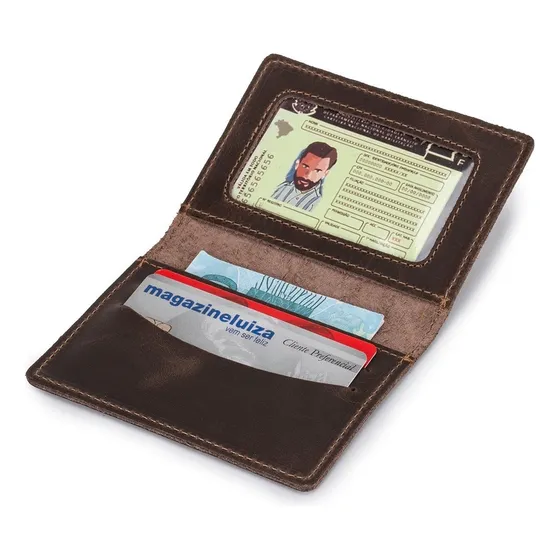 Carteira Masculina Porta Cartão Slim Couro Bovino Cor Marrom-escuro