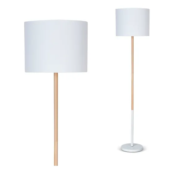 Lampara De Pie Deco Nórdico Tokio C/ Pantalla Madera E27 Led Pantalla Blanco