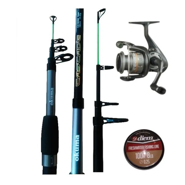 Caña Okuma Cascade Telescop 3mts + Reel Revenger 55 + Tanza 