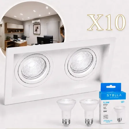 Kit 10 Spot Par20 Duplo Embutir Recuado + Lâmpada Stella 127/220v Spot Branco Luz Neutra 4000k