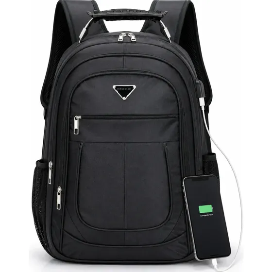 Mochila Notebook 17 Impermeável Reforçada Grande Masculina USB Escolar Trabalho Rincostar Preta Preto Liso