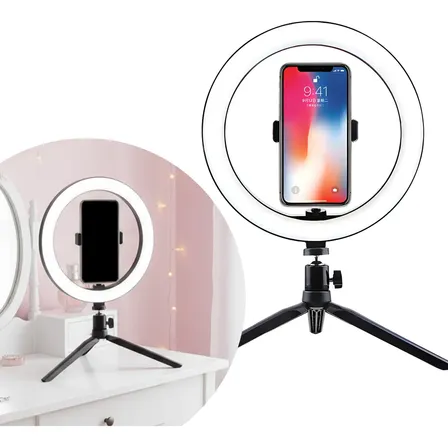 Ring Light Uc40-n4 Iluminador Led 26cm Luz Ajustável Com Tripé Mesa 127/220v Preto Branco-frio