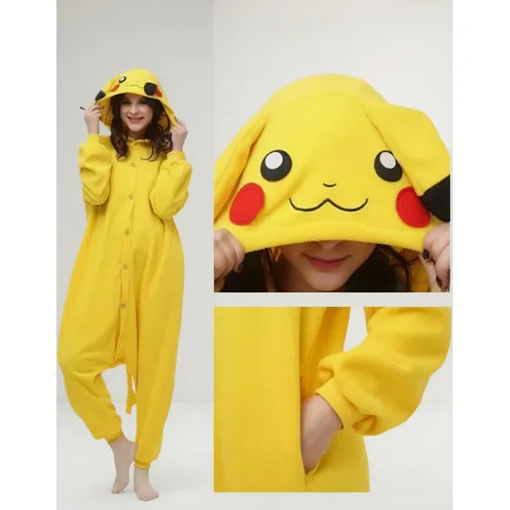 Pijama Entero Kigurumi Polar Amarillo Pika Adultos