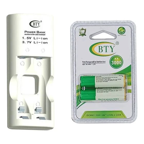 Combo Cargador De Pila Batería Aa Aaa Litio + 2 Pila Aa Bty