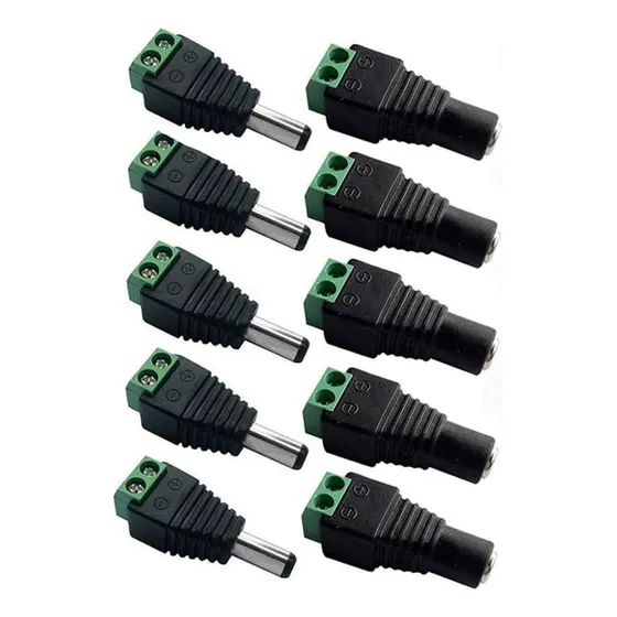Conector Dc 12 Hembra Macho   2,1x5,mm Dc  Cctv 5 Pares