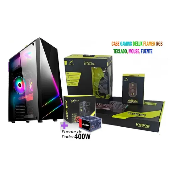 Combo Case Gaming Flamer Rgb Audifono Teclad Mouse 400w Acme