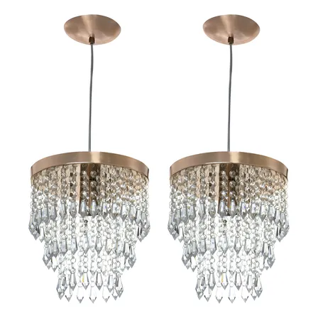 Kit 2 Lustre Pendente De Cristal Acrílico Manucrilic Cobre 127/220v