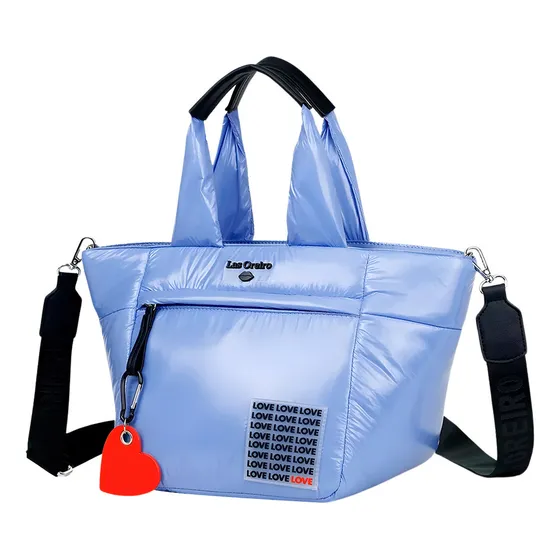 Cartera Fiesta Las Oreiro Mujer Bandoleras Símil Puffer Acabado de los herrajes Metal Color Celeste Color de la correa de hombro Negro Diseño de la tela Liso