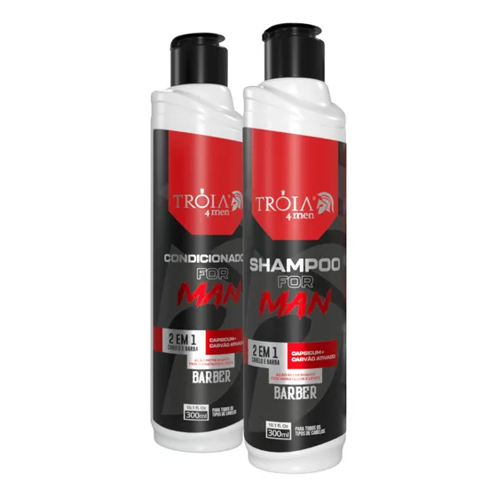 Shampoo E Condicionador Cabelo E Barba Kit 4Men Tróia Hair 2x300ml