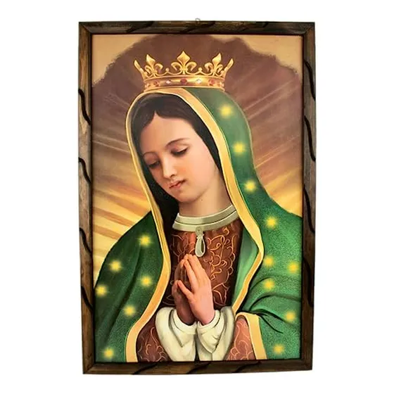 Cuadro Virgen De Guadalupe En Óleo Con Marco Rústico 24 X36