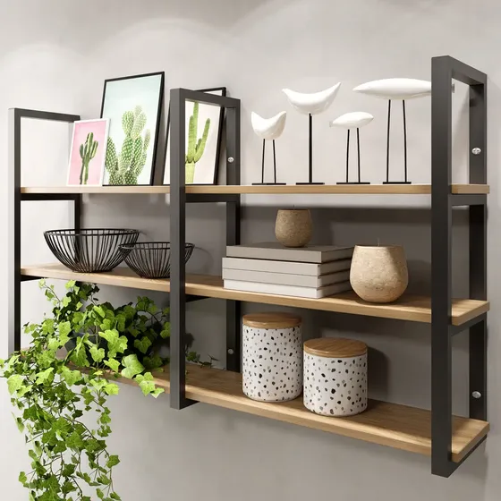 Prateleira Industrial Suspensa Moderna Organizadora Decora Amadeirado