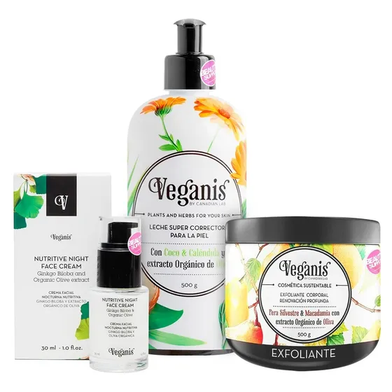 Pack De Leche Vegana, Crema Exfoliante Veganis Y Crema Dia
