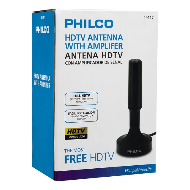 Antena Hdtv Con Amplificador De Señal Philco Negro