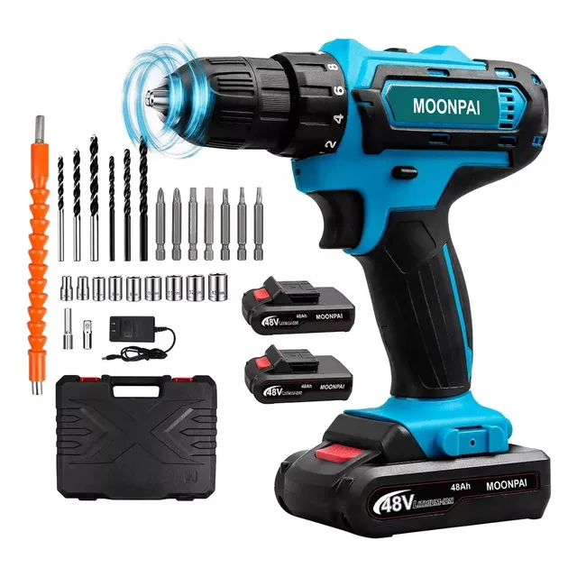 Taladro Inalámbrico Impacto Rotomartillo 2200rpm 2 baterías Moonpai Azul
