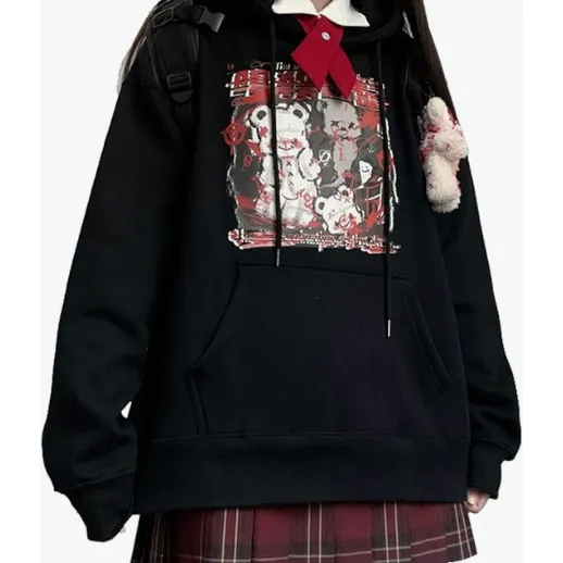 Sueter Con Capucha Estampado De Osos Gotico Punk Hoodie