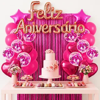 Kit Balão Feliz Aniversário 26 Peças Decoração Festa Letreiro Rose C