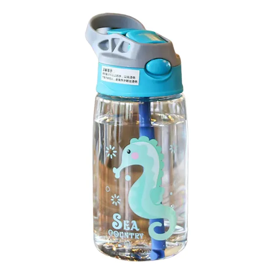 Botella Vaso Infantil Con Sorbito Plegable Resistente Celeste Caballito Mar
