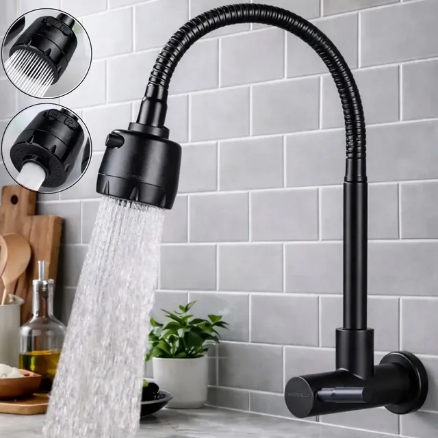 Torneira Gourmet Flexível Metal Bica Pia Cozinha Parede 360° Cor Preta Duplo Jato Forte - Marca Camperluz