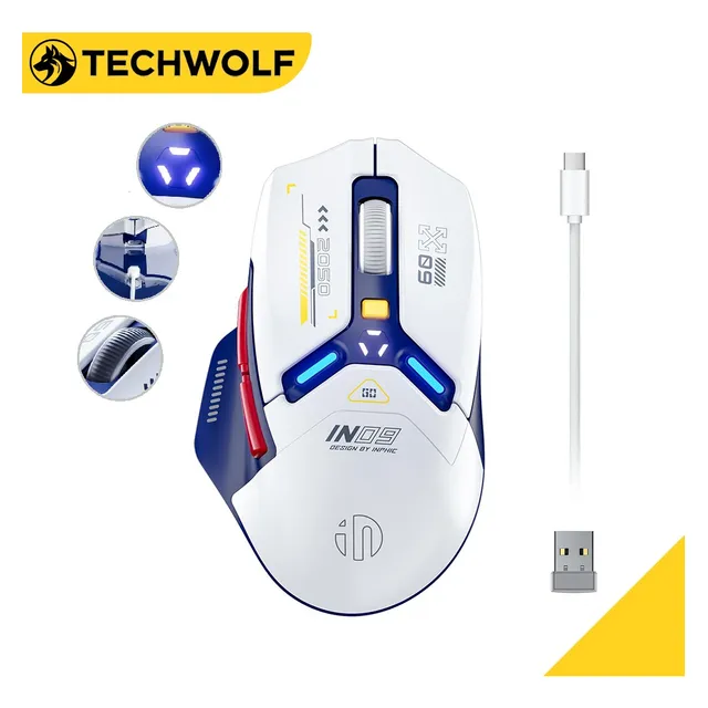 Techwolf TWM-In 9 Mouse Inalambrico Y Bluetooth Tres Modos Mouse Gamer con Cable 10000dpi Ergonomico Recargable