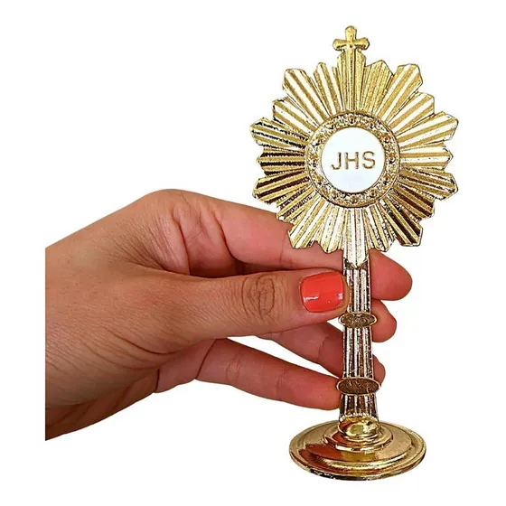 Ostensório Santíssimo Sacramento Dourado Lembrança 15cm