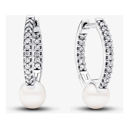 Brinco Argola Prata Com Pérola E Zircônias Pandora Brinco Argola Prata Com Pérola E Zircônias Pandora