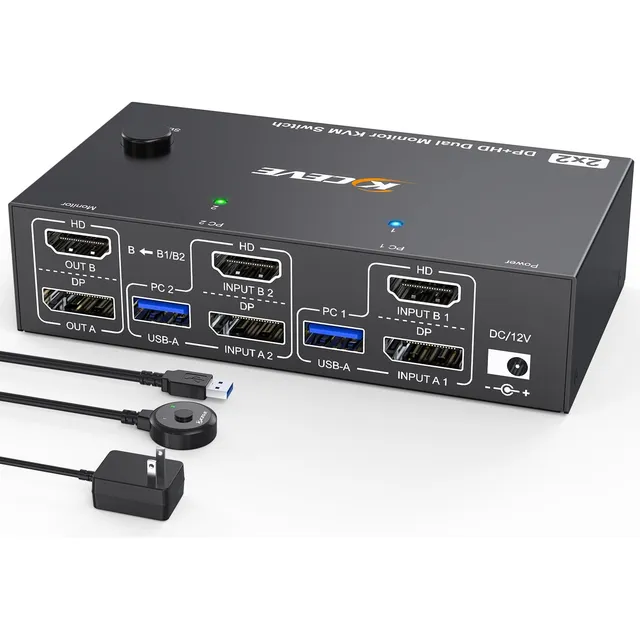Kvm Switch Splitter Hdmi - Dp Usb 3.0 - 2 Pc En 2 Monitores