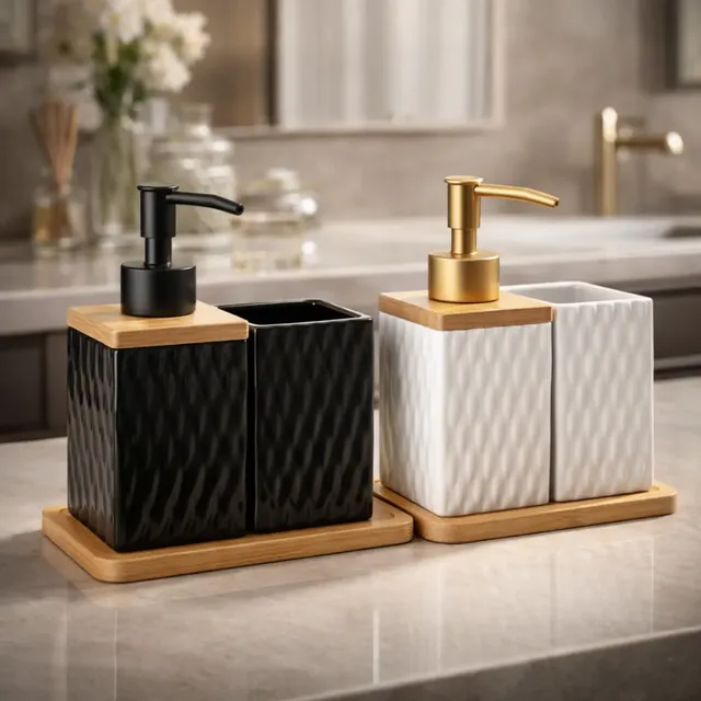 Kit Banheiro Lavabo Preto Branco Cerâmica Porta Escovas