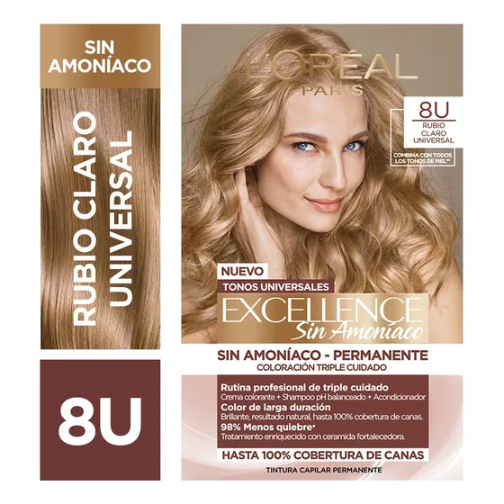 Kit Tintura Excellence Sin Amoníaco Tono 8U Rubio Claro Universal