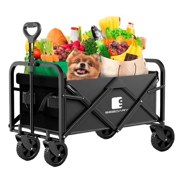 Grande Carrito Vagón Plegable Multiusos Con Ruedas Camping Color Negro