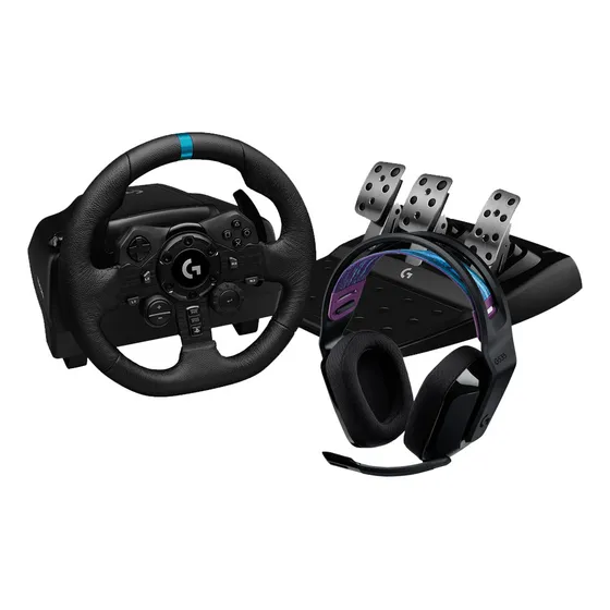 Combo Volante Logitech G923 220v Ps4 Ps5 Pc + Auricular G535 Negro