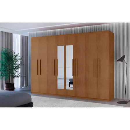 Guarda Roupa Casal Hera Premium Com Espelho 8 Portas Moderna Cor Naturalle